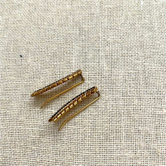 Stella & Dot Gold and Black Pave Feather Dangle earrings - Picture 2 of 3